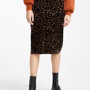 Ichi Leopard Velvet Midi Skirt
